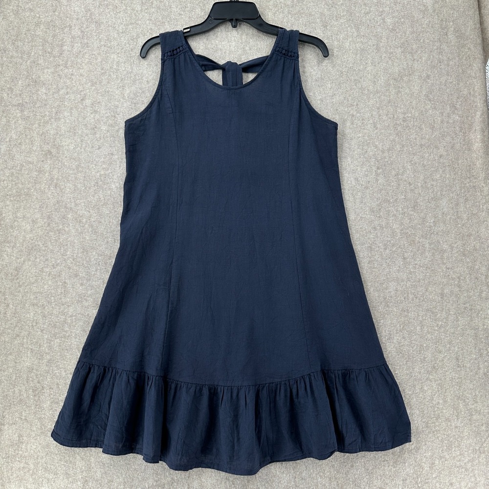 Terzo‎ Millennio Linen Babydoll Drop Waist Dress MED Blue A Line Sleeveless